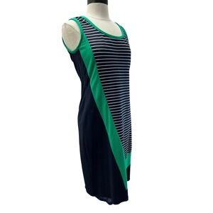 Donna Degnan Sheath Dress Womens 4 Navy Green Excellent Striped Colorblock Zip